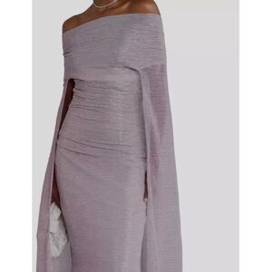 $2750 Talbot Runhof Women's Pink Off-The-Shoulder Cape Metallic
 Size 10
